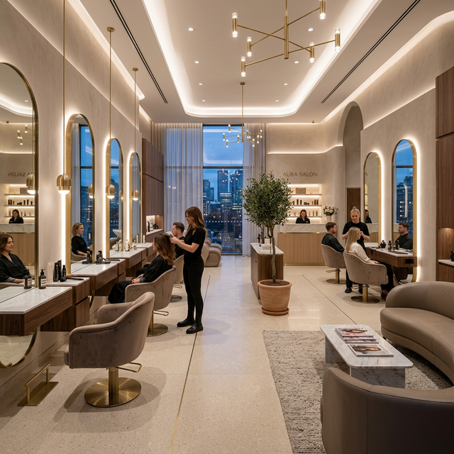 Intérieur luxueux du salon Secrets d'Artiste